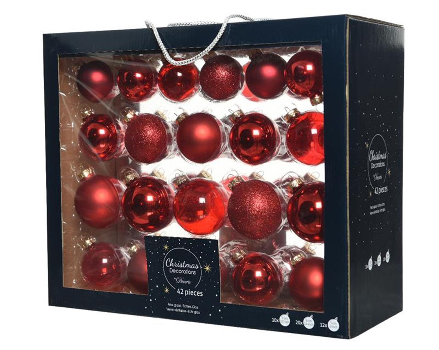 Decoris Juego de bolas navideñas mezcla de vidrio Navidad rojo 42 piezas.