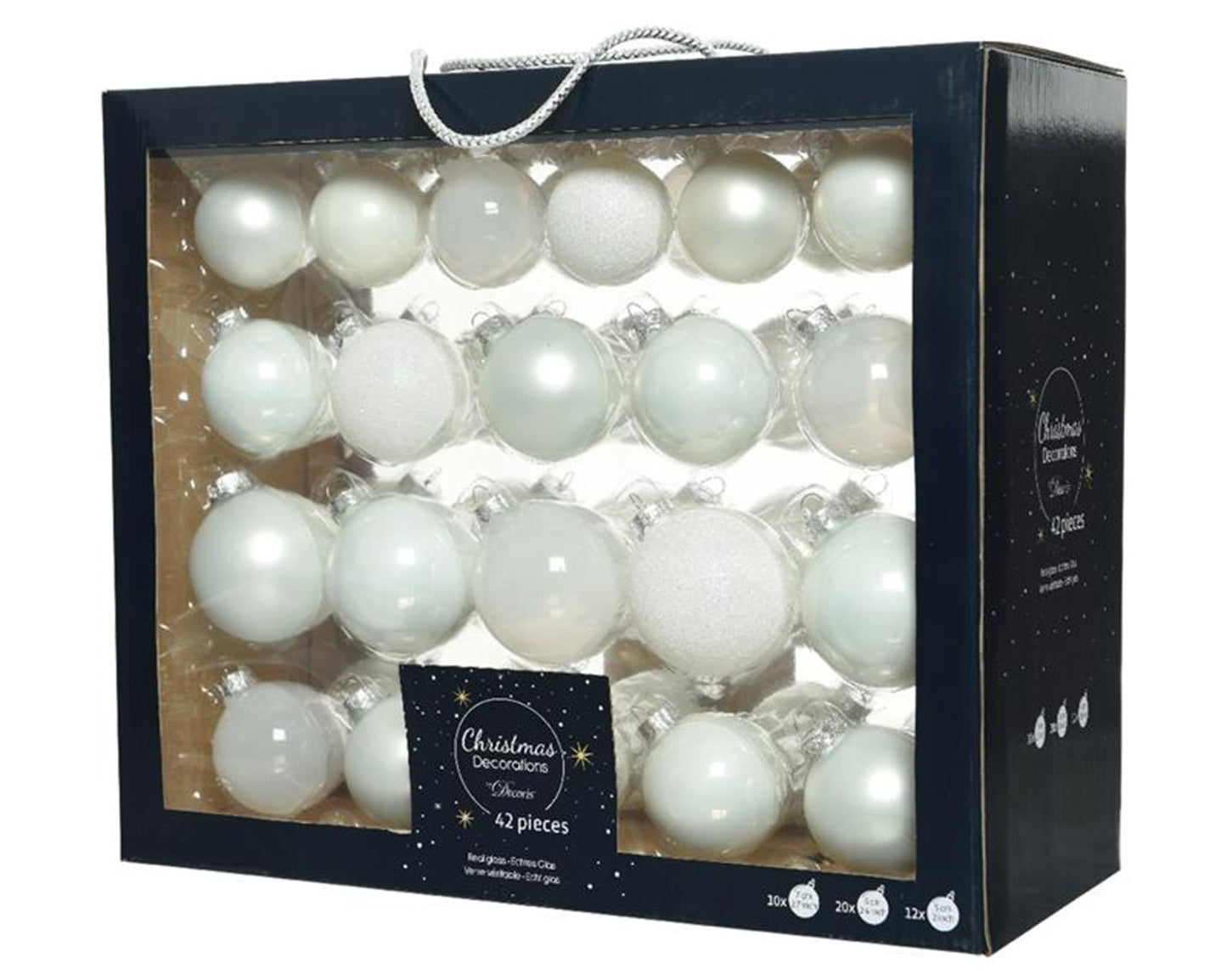 Decoris Set palline di Natale mix di vetro bianco invernale 42 pz