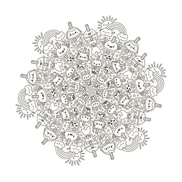 Diversión para colorear mandala kawaii de deltas