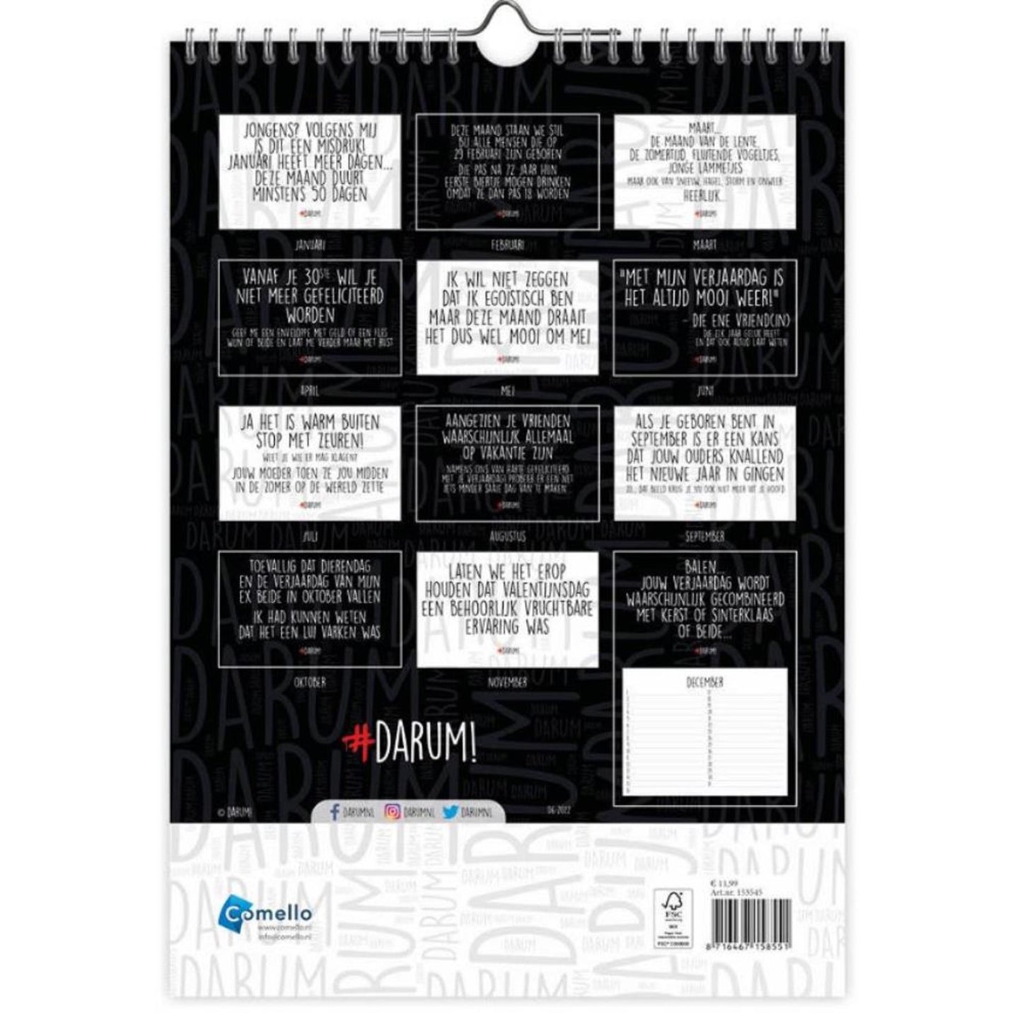 Calendario compleanno Comello darum formato a4