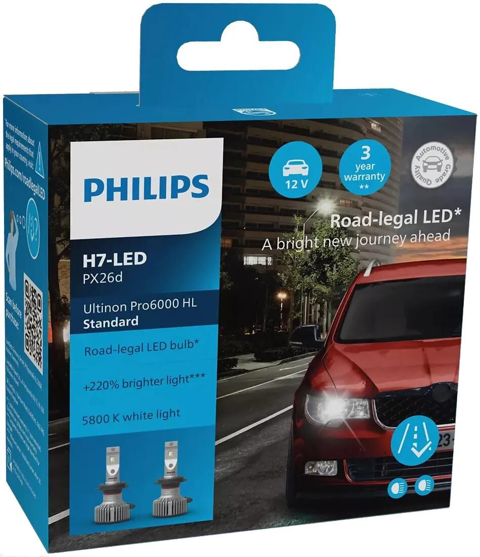 Lampada frontale Philips Ultinon Pro6000 standard. set lampada 12v h7 led stan ultinon pro6000