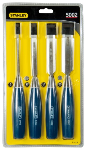 Set scalpelli per legno Stanley, utensili manuali, 4 pezzi (6, 12, 18, 25 mm) - 0-16-129