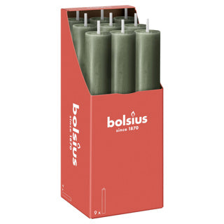 Candela da tavolo rustica Bolsius XL oliva fresca | 9 pezzi