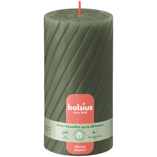 Candela a colonna rustica Bolsius 130 68 oliva fresca | 4 pezzi