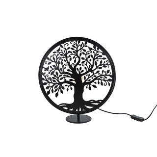 Lámpara de mesa árbol de la vida redonda metal negro 34x13x37cm