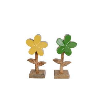 Scultura fiore margriet piccolo mango verde giallo 19x8x3,5 cm 2 assorchi