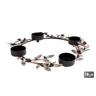 No brand portavelas hojas de olivo metal 33x33x20cm | 3 piezas