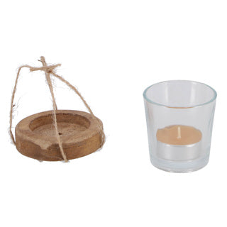 Porta di tealight Maro Helder Natural Glass Wood 7.5x7.5x7cm