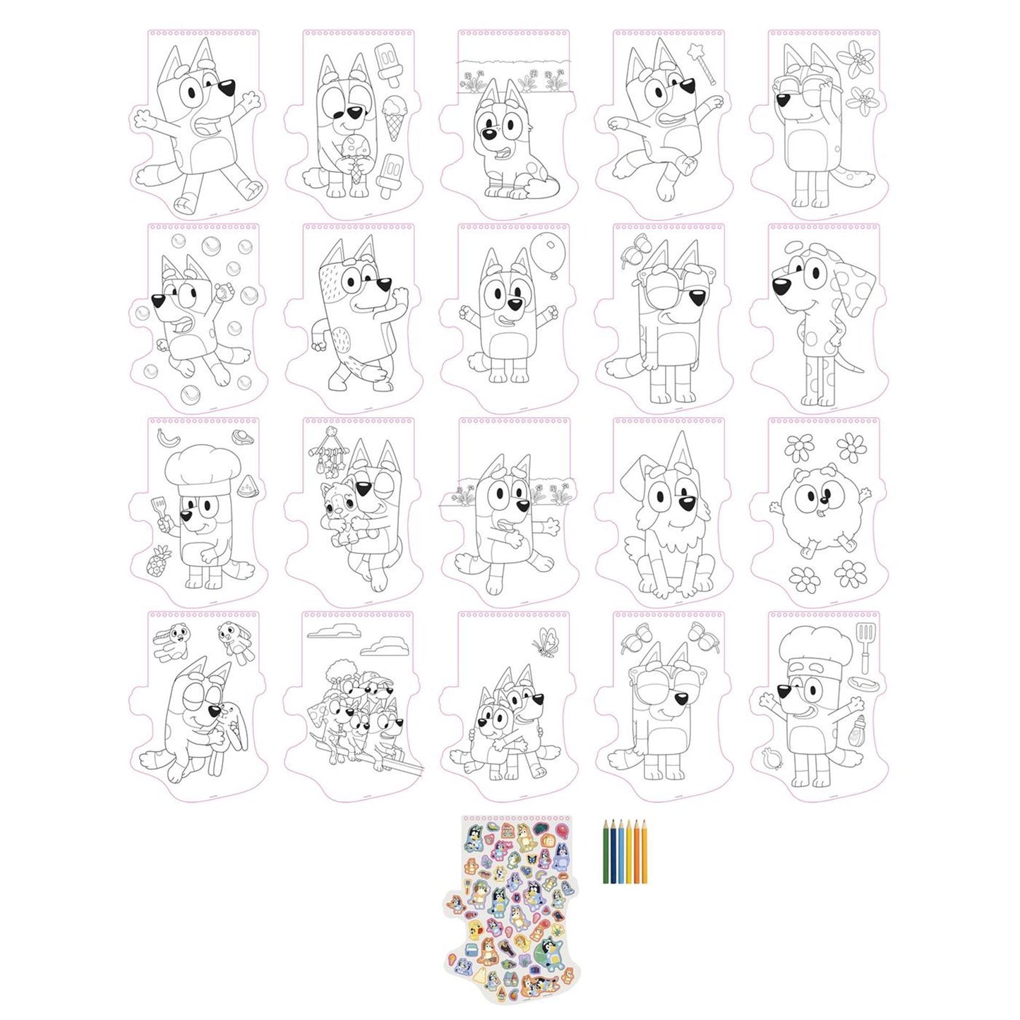 Moxy bluey vormen kleurblok, 20 vellen + 6 pencils
