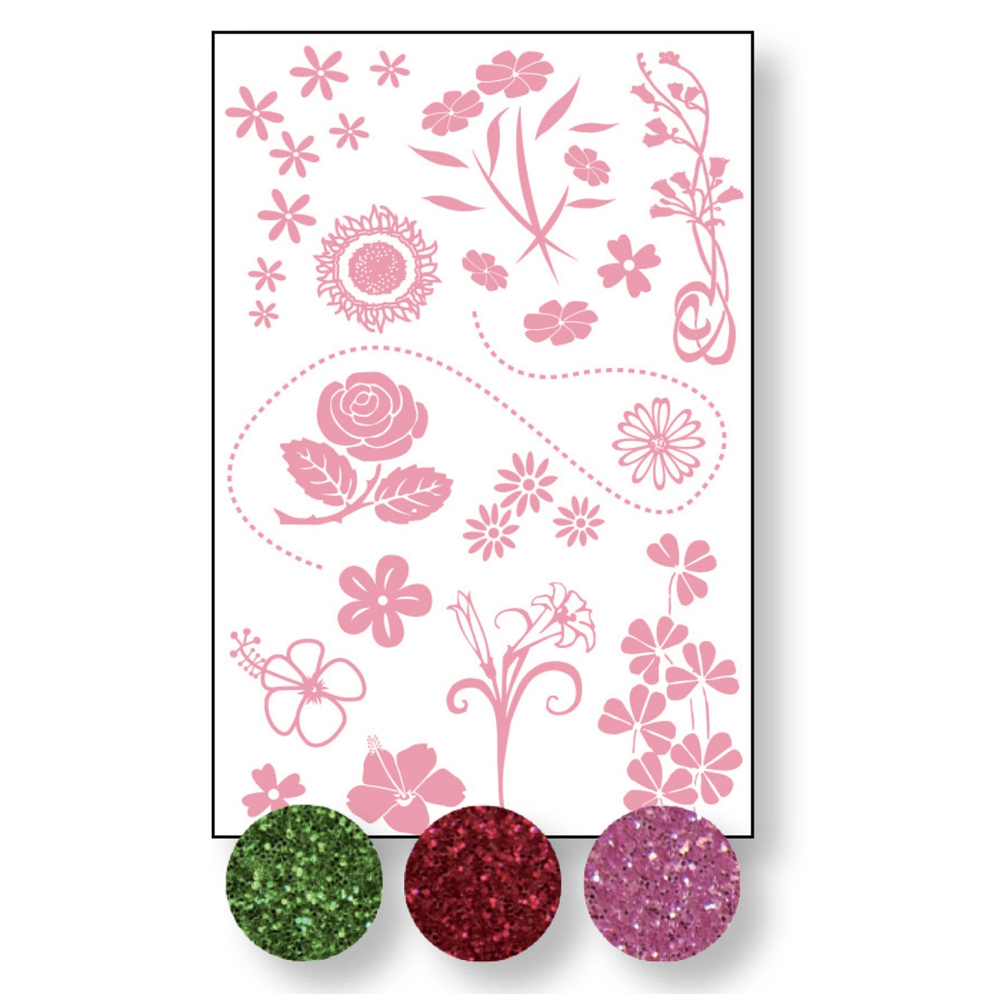 Vaessen creative • transfer + 3x piante-fiori glitterati