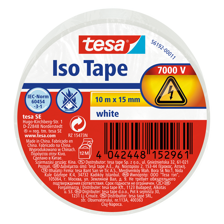Tesa 1067797 - electrische isolatie 10m x 15mm wit | 10 stuks