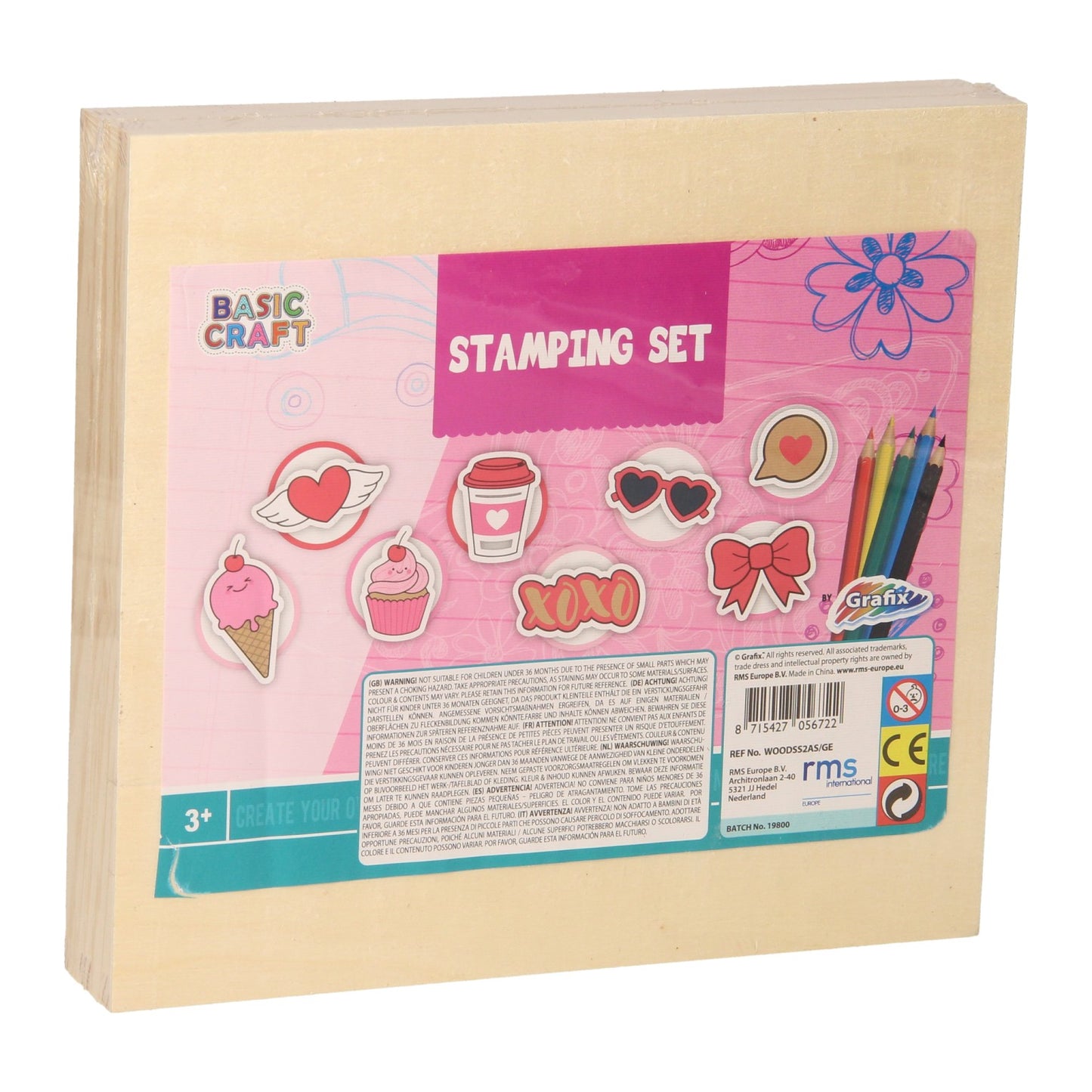 Juego de estampillas de madera con lápices de colores
