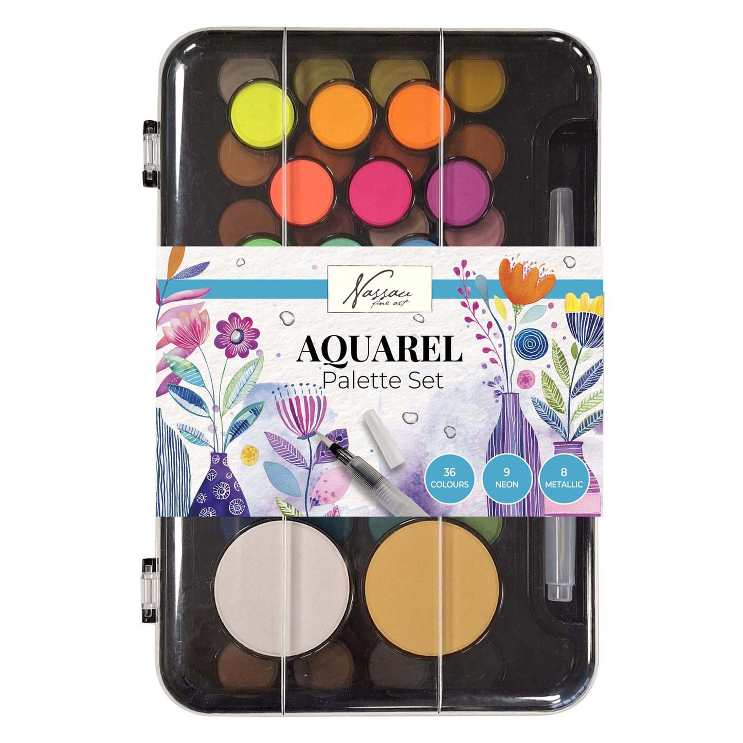 Set di colori ad acquerello Nassau Creative Craft Group con tavolozza - 36 colori