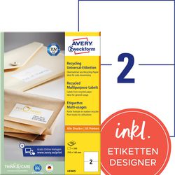 Etichette universali riciclate avery zweckform lr3655 21x148mm