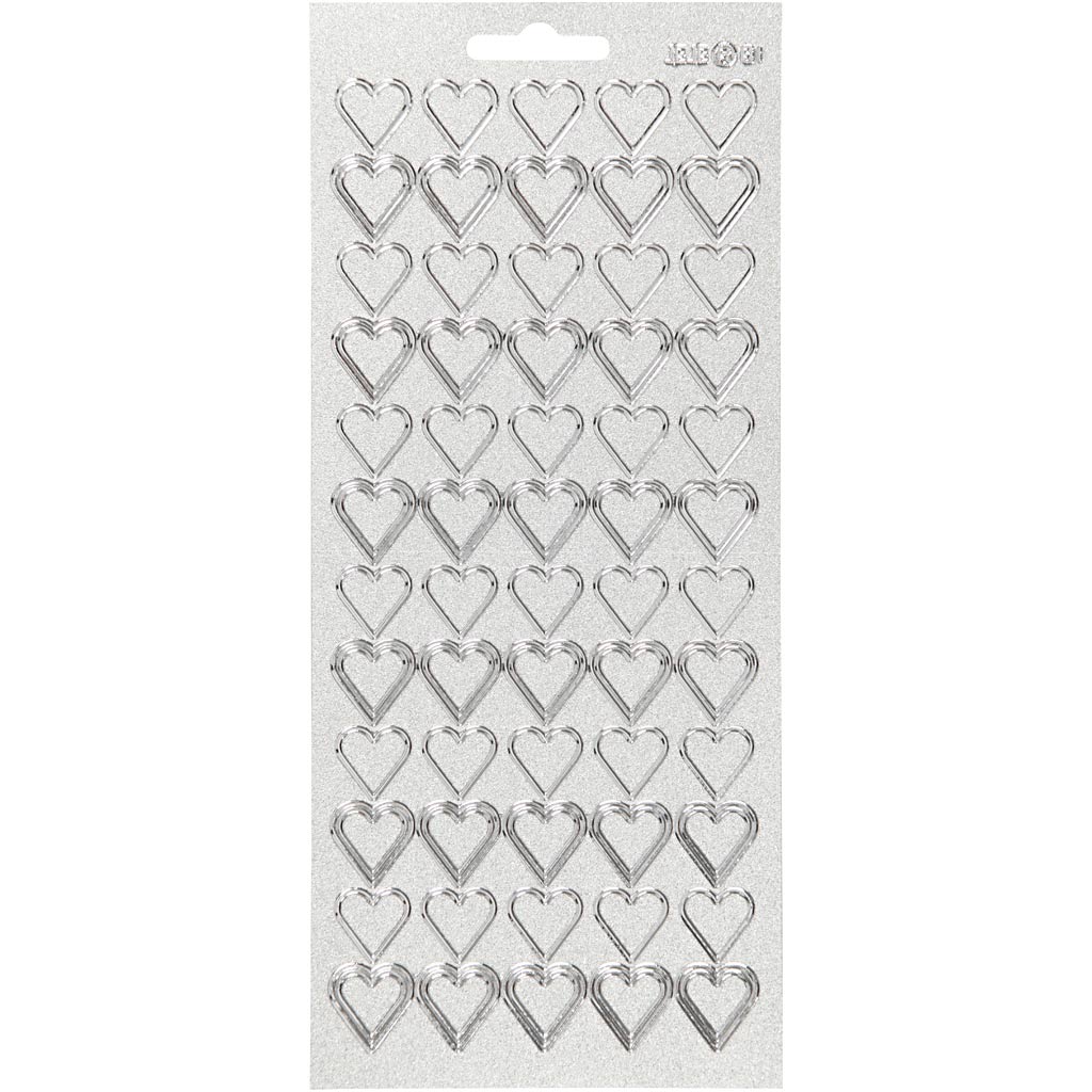 Adesivi aziendali Creativ, cuori, foglio 10x23 cm, argento, 1 foglio
