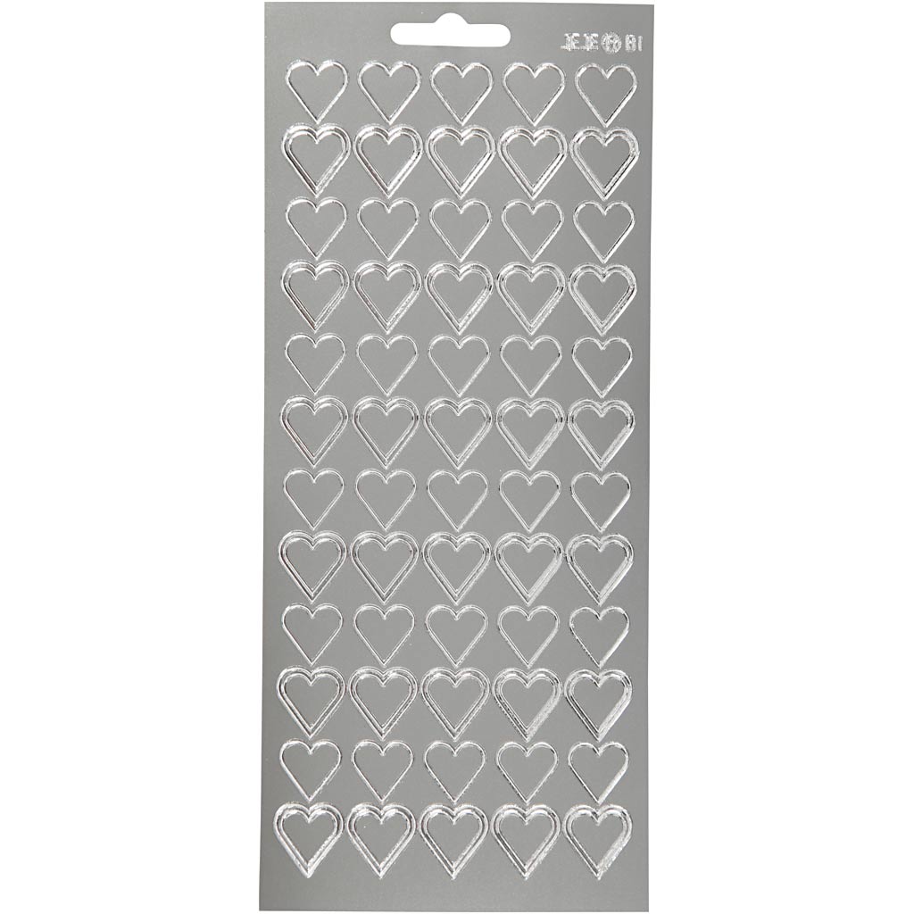 Pegatinas de empresa Creativ, corazones, hoja 10x23 cm, plata, 1 hoja