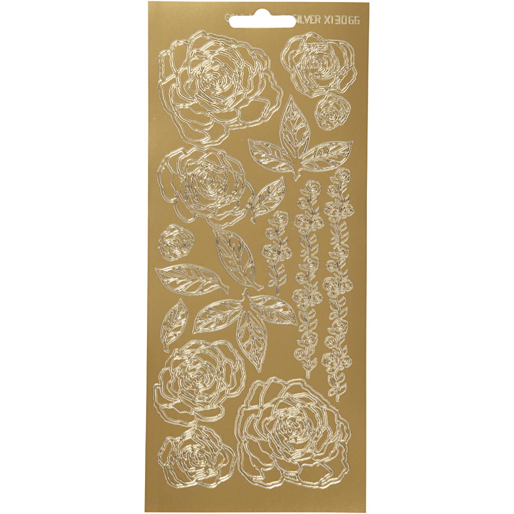 Adesivi aziendali Creativ, rose, foglio 10x23 cm, oro, 1 foglio