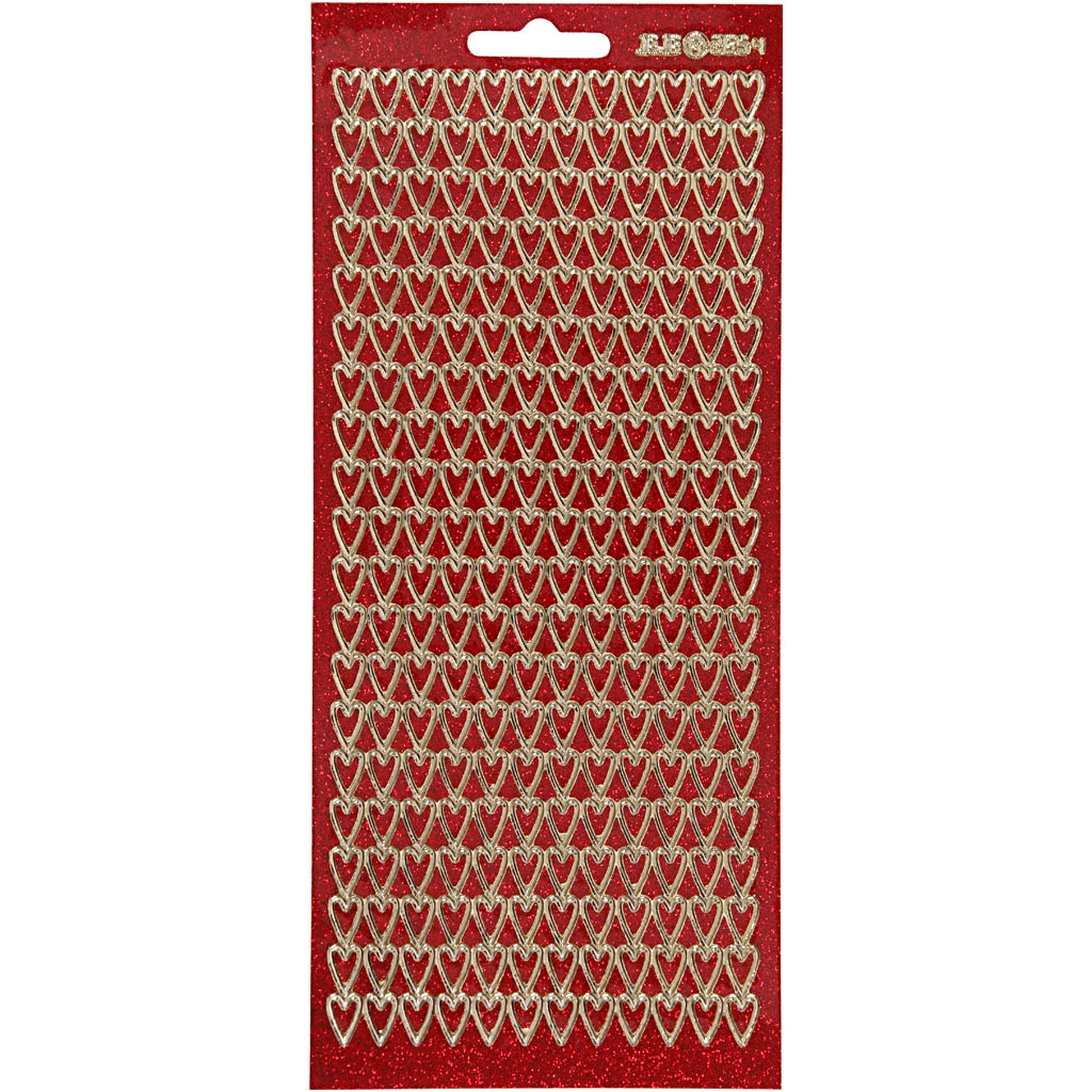 Adesivi aziendali Creativ, cuori, foglio 10x23 cm, oro, glitter rosso, 1 foglio