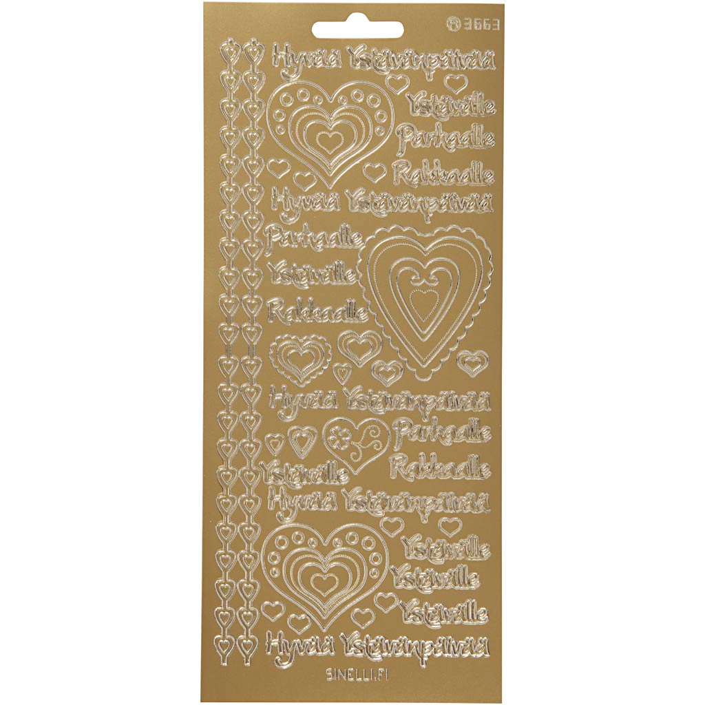 Pegatinas de empresa Creativ, hyvaa ystävänpäivää, hoja 10x23 cm, dorado, 1 hoja