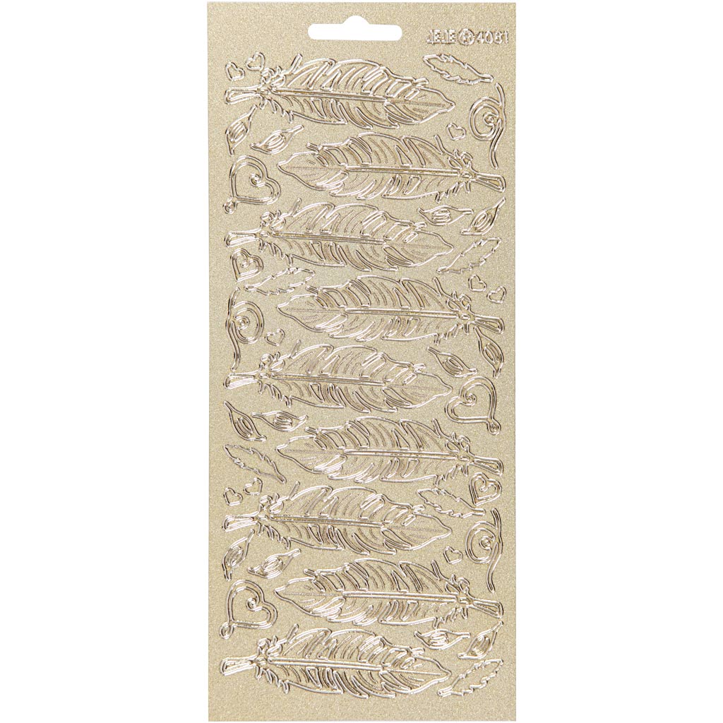 Adesivi aziendali Creativ, piume, foglio 10x23 cm, oro, 1 foglio