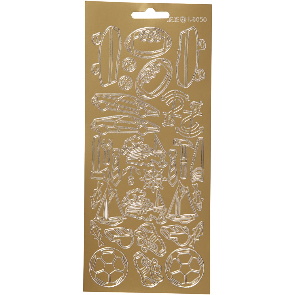 Pegatinas creativas de empresa, deporte, hoja 10x23 cm, dorado, 1 hoja