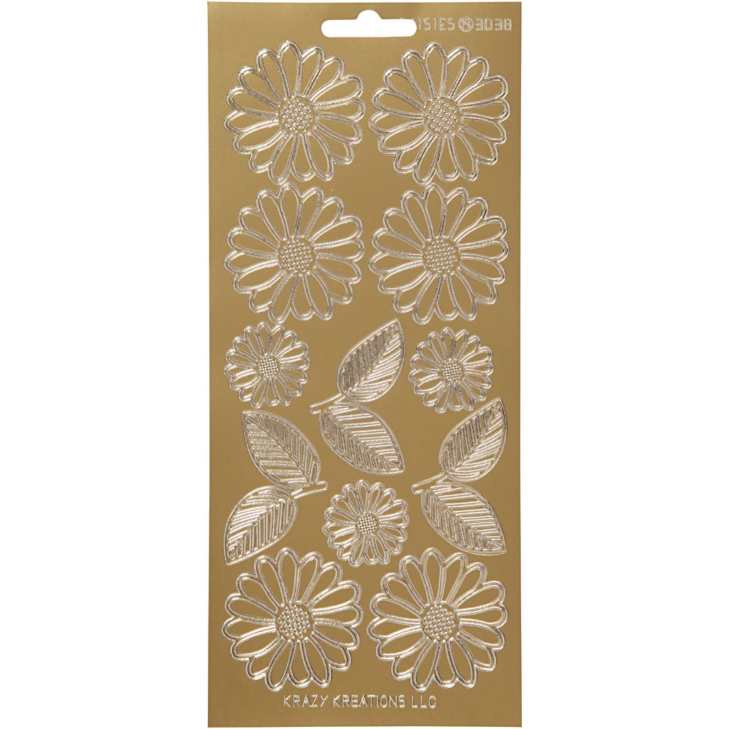 Adesivi aziendali Creativ, margherite, foglio 10x23 cm, oro, 1 foglio