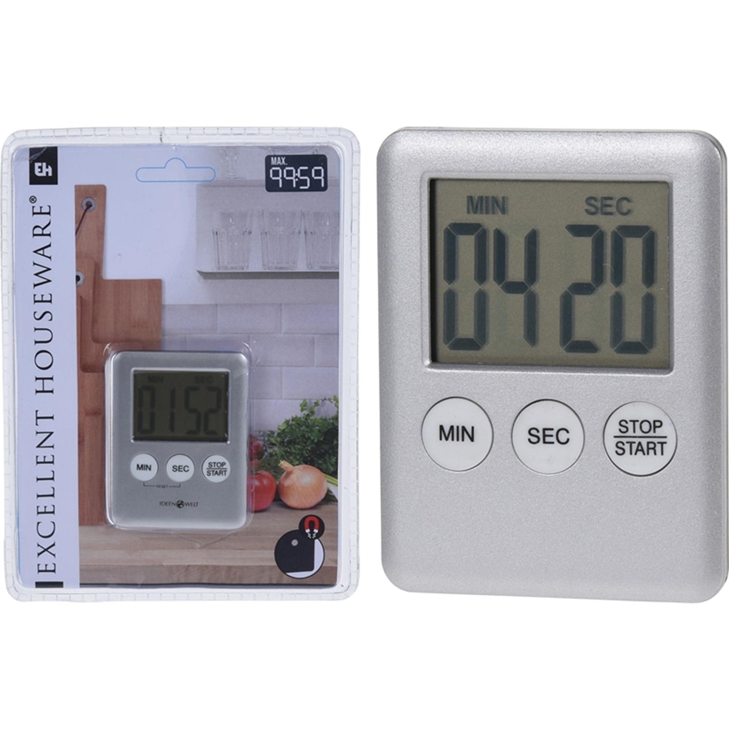 Eccellente timer da cucina per casalinghi 70x55x10mm argento