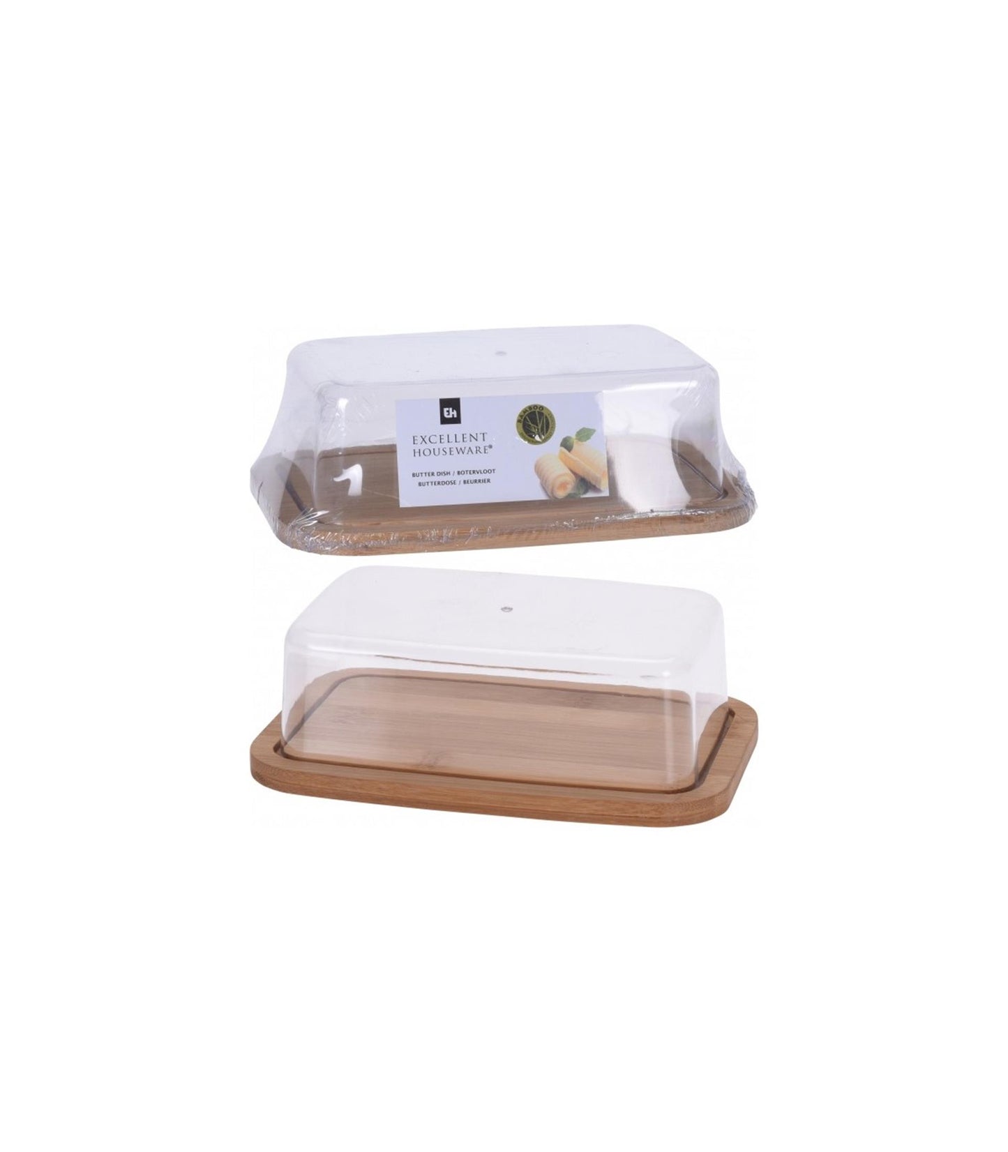 Excelente mantequera para el hogar con tapa de bambú.