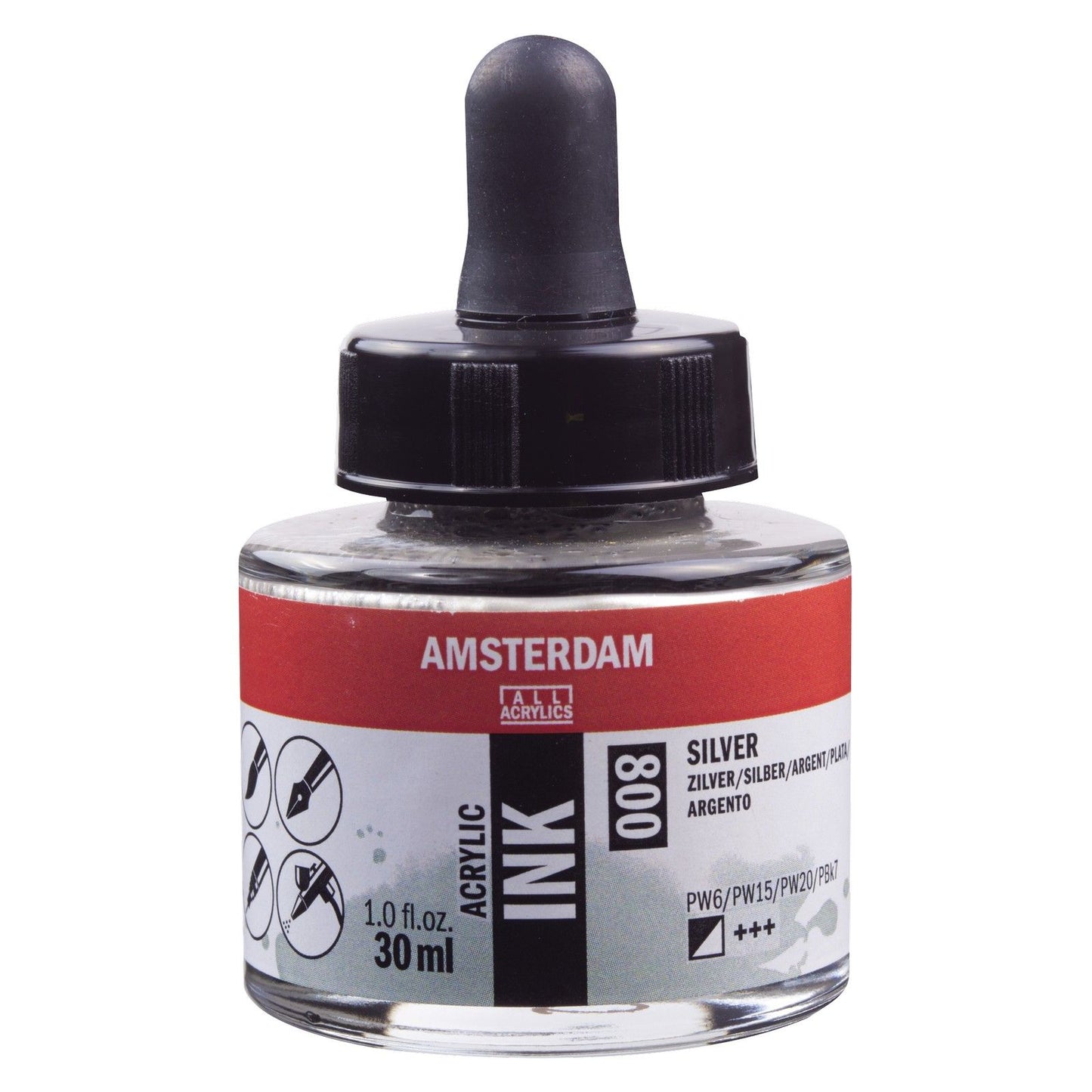 Amsterdam todos los acrílicos amsterdam • botella de tinta acrílica 30 ml plata 800