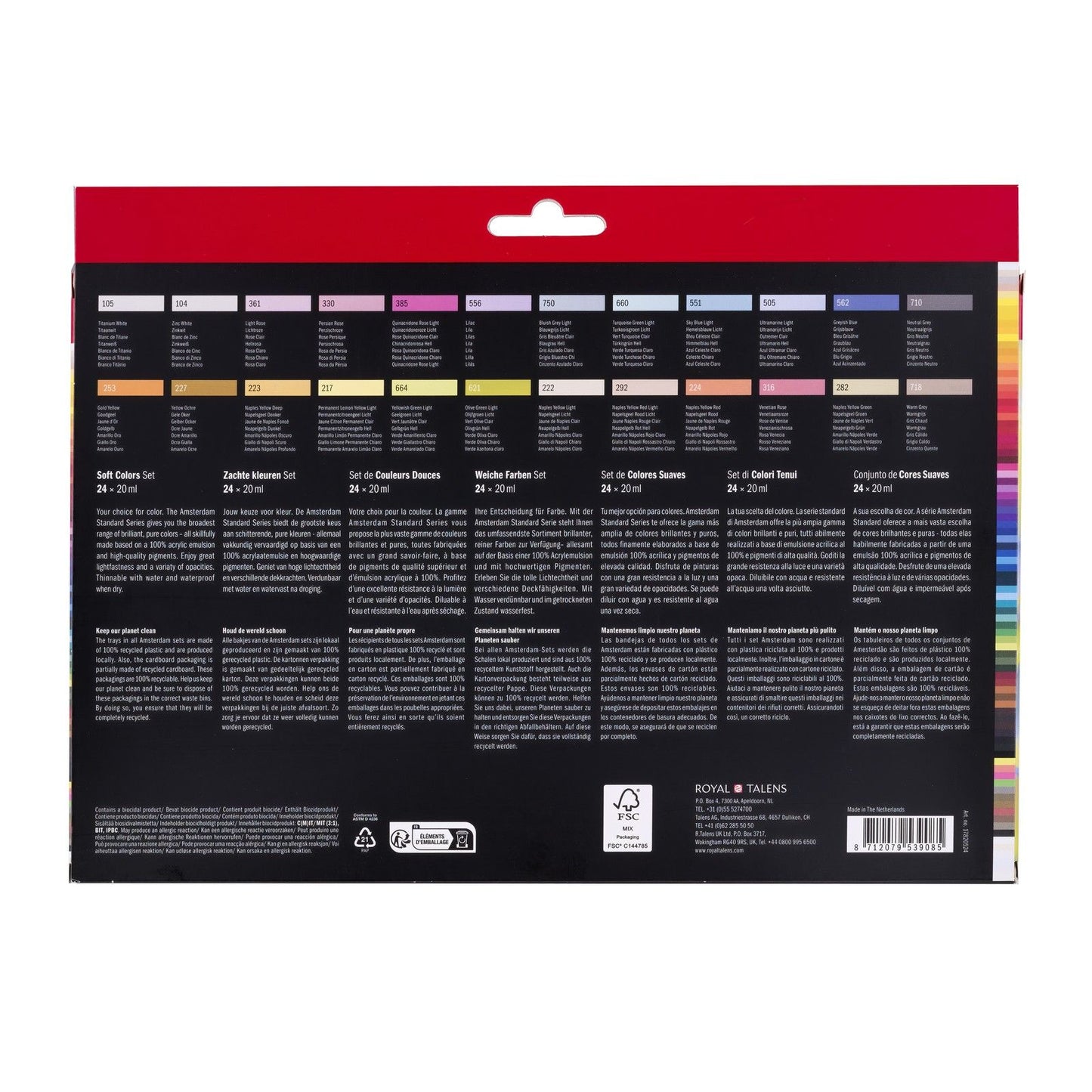 Bruynzeel Amsterdam serie standard set di colori tenui di colori acrilici 20 ml, 24 pz.