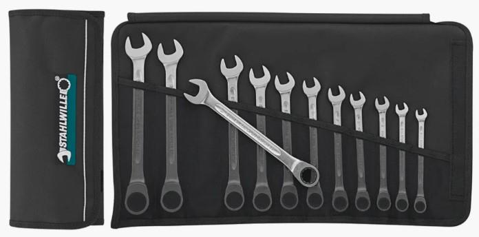 Set di chiavi combinate a cricchetto Stahlwille da 12 pezzi piatte