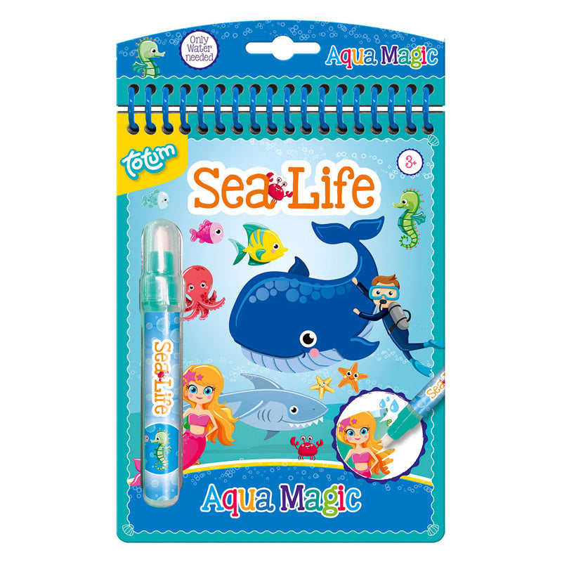 Totum junior magisch water kleurboekje junior sealife zeedieren - herbruikbaar kleurboek tekenen en kleuren aqua magic educatief peuter speelgoed 16 x 21 cm