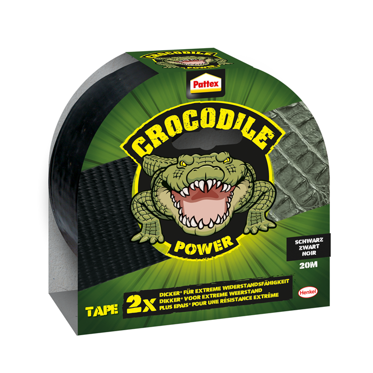 Pattex 1066455 - nastro adesivo coccodrillo 20 m nero | 8 pezzi