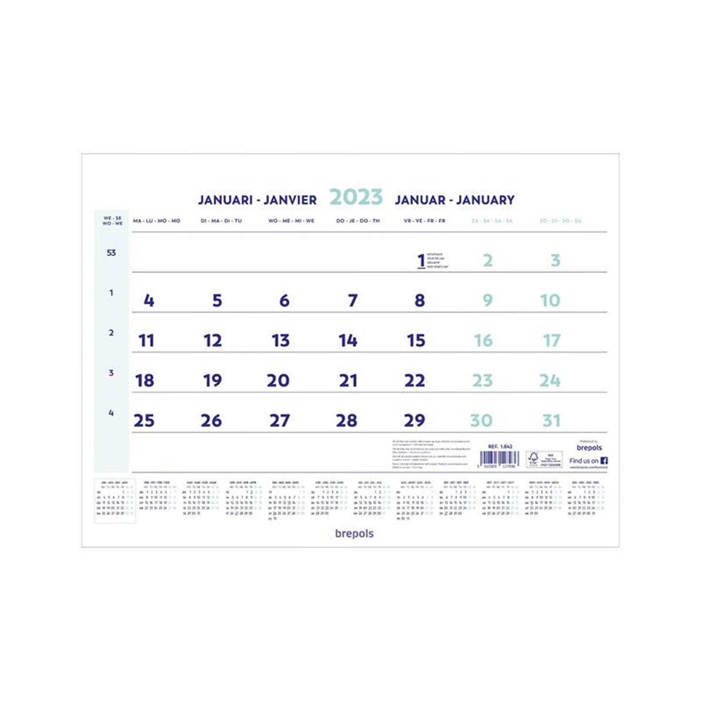 Calendario mensual de Brepols 2026