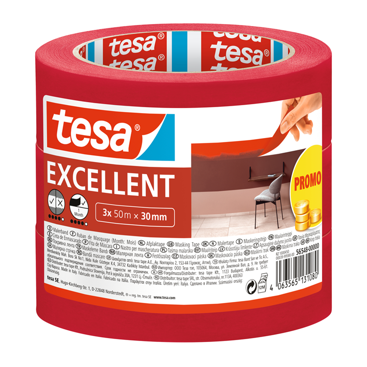 Tesa 1068966 - afplakband excellent promo 3 x 50m x30mm | 2 stuks