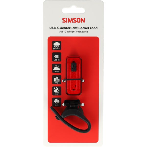 Lampada tascabile Simson USB-C LED rossa