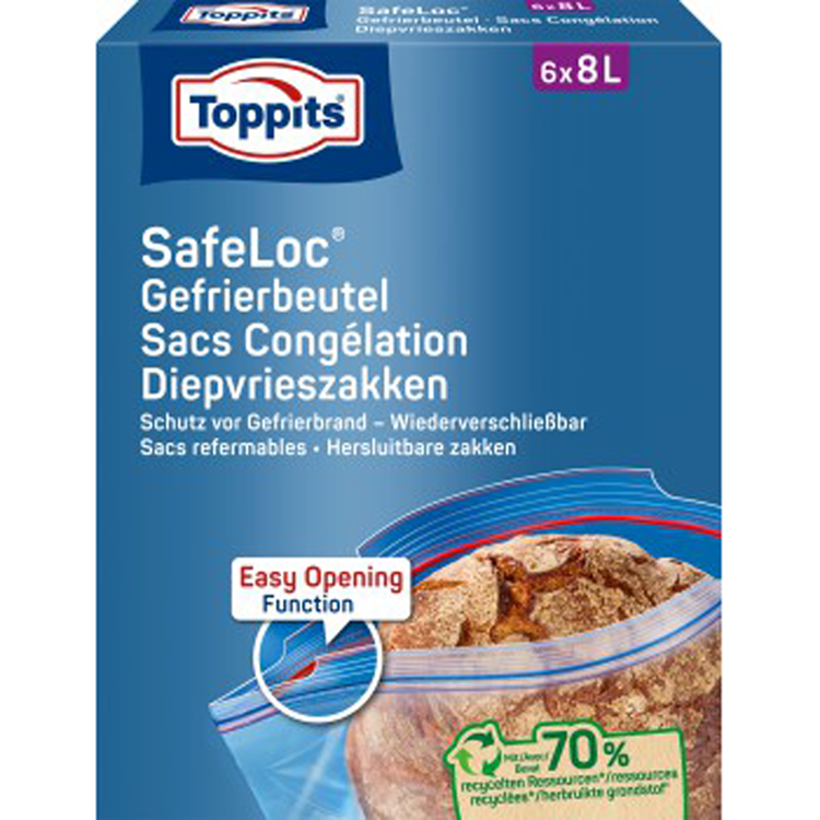 Toppits 1067529 - sacchetti congelatore Safeloc 8l 6 pezzi | 8 pezzi