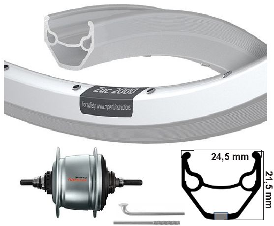 Ruota posteriore kgs 28 pollici (622) ZAC2000 SILVER NEXUS 8 ROLLERBRAKE