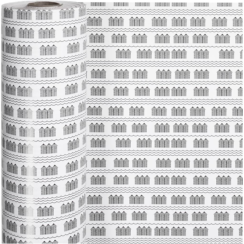 Carta da regalo Creative Company, Bathhouse, l: 57 cm, 80 gr, nero, bianco, 150 m 1 rotolo