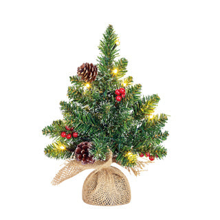 Edelman Creston Árbol de Navidad LED a pilas verde con puntas de arpillera 10l 28 - h30xd15cm | 6 piezas