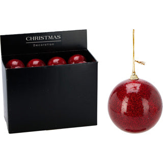 Palla di Natale 80mm glitter rossa | 24 pezzi