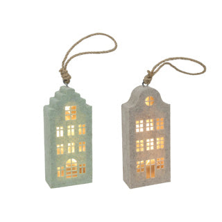Colgante casa canal fieltro beige verde LED 14,5cm 2 surtidos