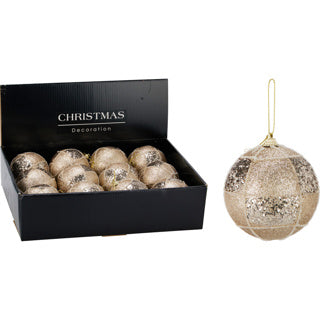 Palla di Natale 80mm glitter oro | 12 pezzi