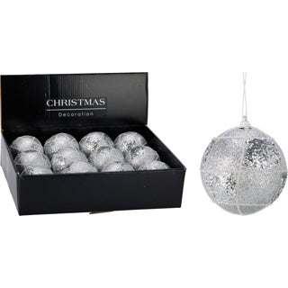Palla di Natale 80mm glitter argento | 12 pezzi