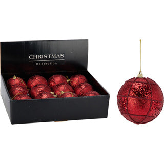 Palla di Natale 80mm glitter rossa | 12 pezzi