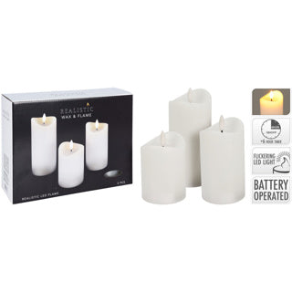 Set di 3 candele LED No Fire bianche | 2 pezzi