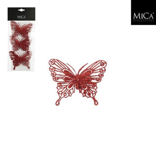 Clip Edelman farfalla rossa 3 pezzi - l10xl8cm | 4 pezzi