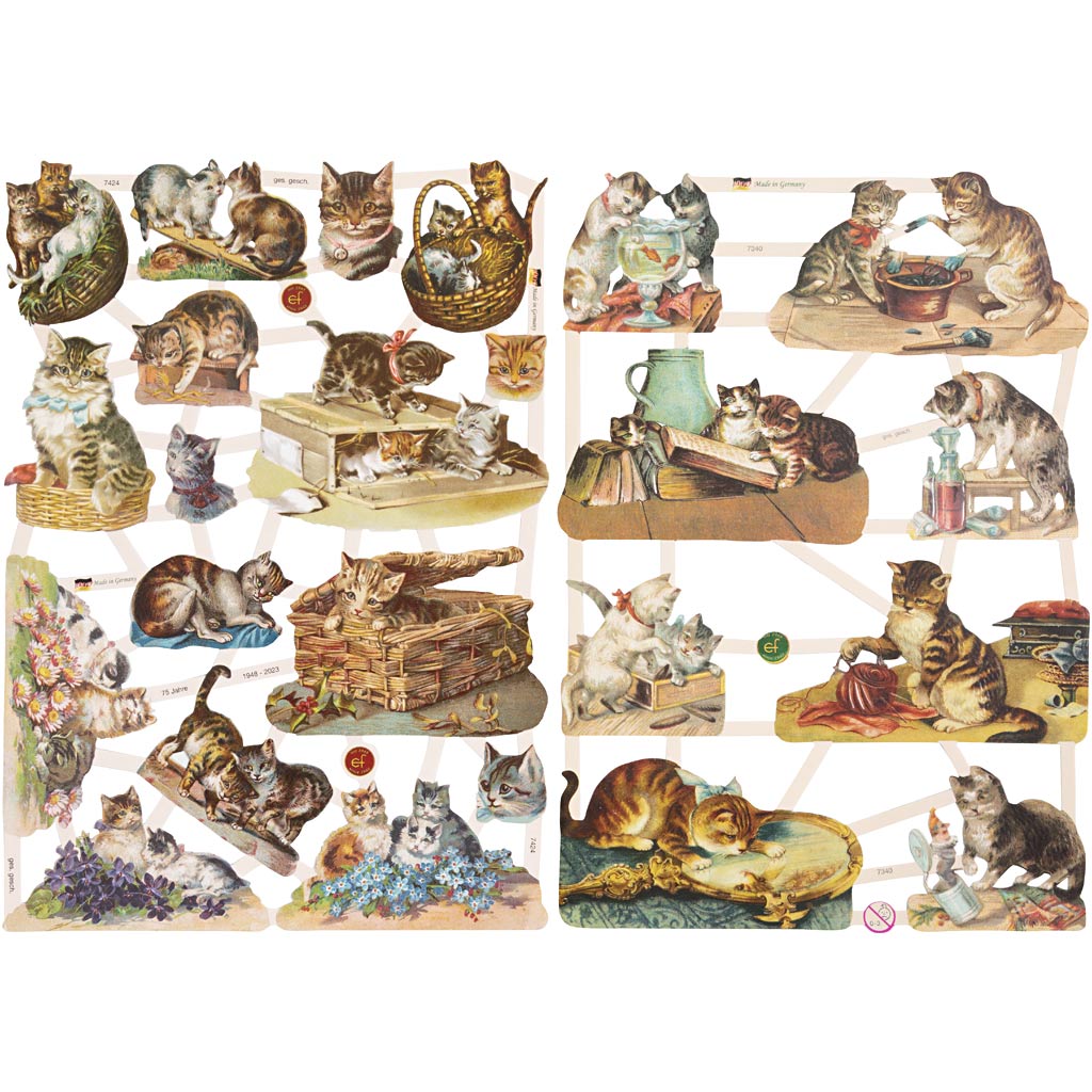 Creativ company cuadros vintage, gatos, hoja 16,5x23,5 cm, 2 hojas 1 caja