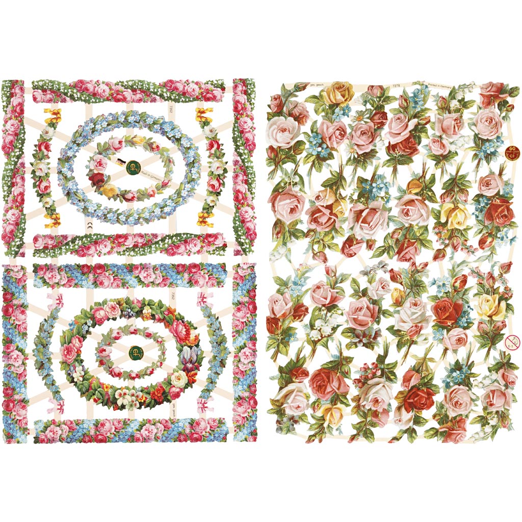 Creativ company cuadros vintage, flores pequeñas, hoja 16,5x23,5 cm, 2 hojas 1 caja