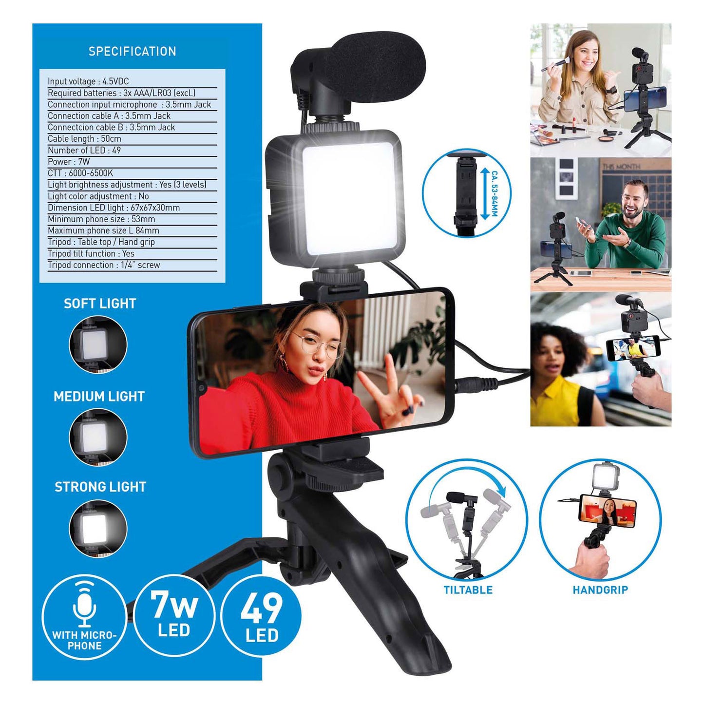 Kit de vlogs de estudio para selfies 3 en 1